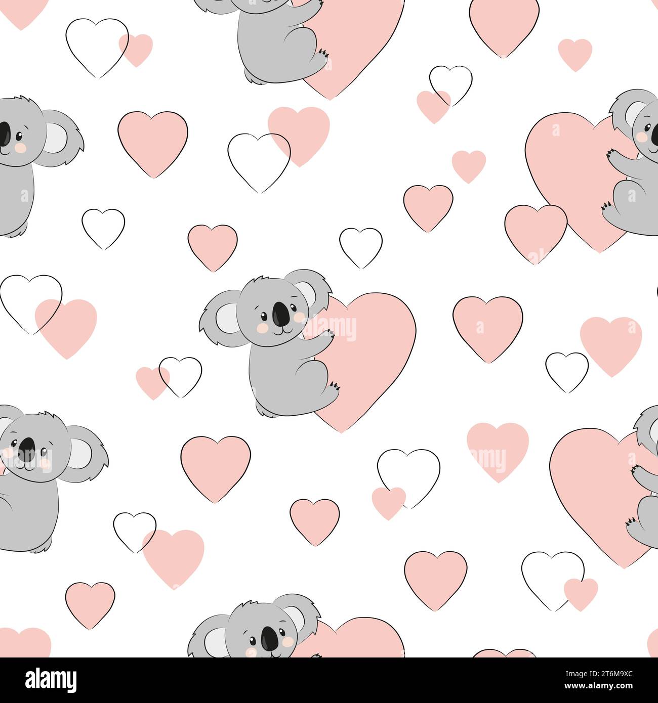 Motivo amore senza cuciture con simpatici koala e cuori. Design della nursery, baby print Illustrazione Vettoriale