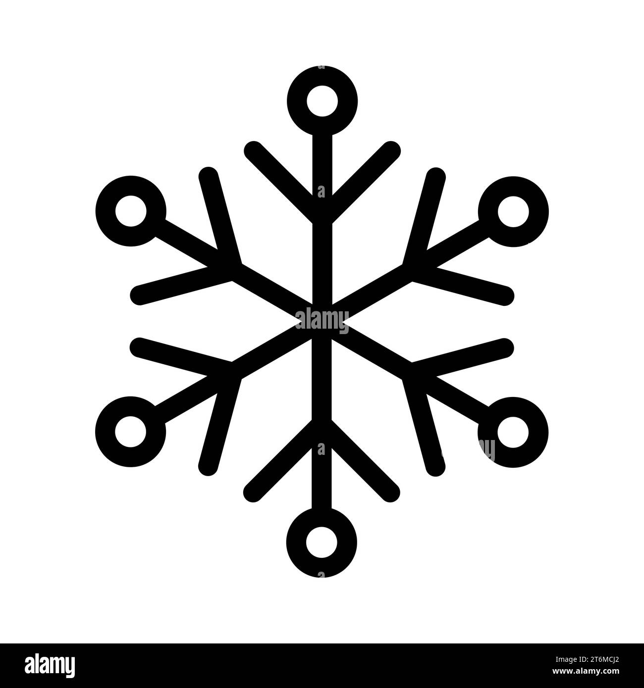 Semplice icona di natale a fiocco di neve. Logo della neve astratto per il gelo alle basse temperature. Precipitazioni invernali. Illustrazione vettoriale piatta in stile line art Illustrazione Vettoriale