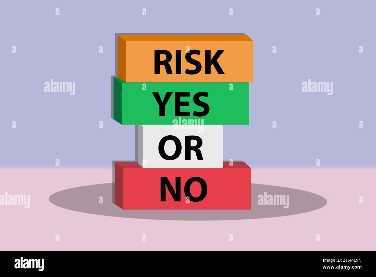 Rischio sì o no cubo. utilizzateci per l'illustrazione vettoriale del concetto di pensiero positivo o di sfondo. marketing e pubblicità. Сoncept Illustrazione Vettoriale