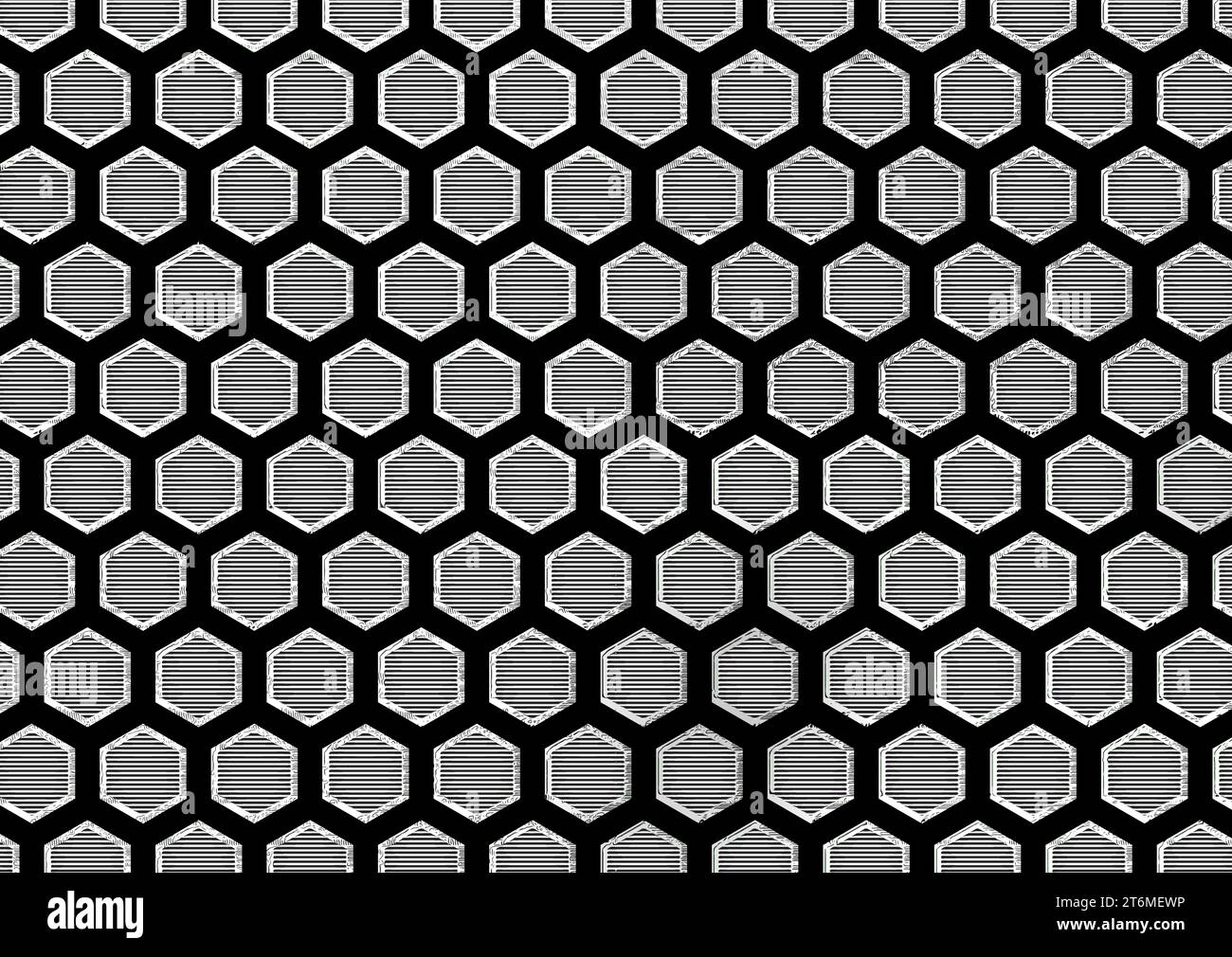 Celle esagonali con ampie linee orizzontali e parallele con un bordo bianco di linee astratte. Foto Stock