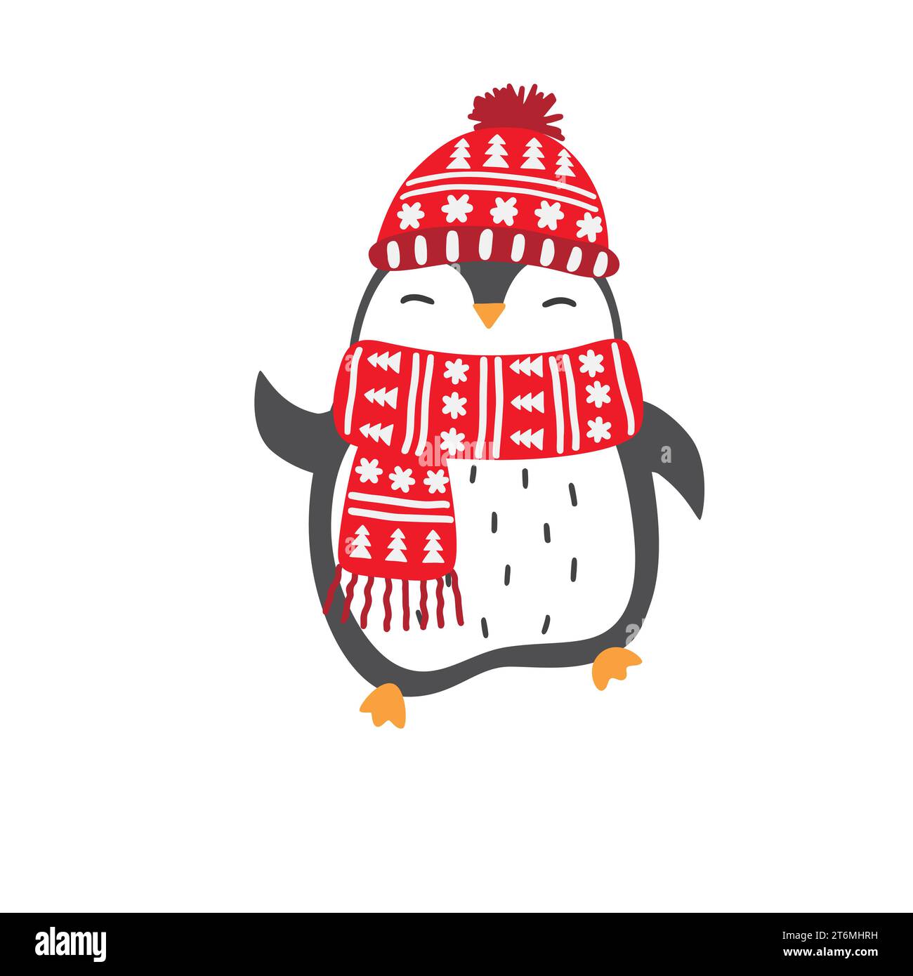 Cartoni animati illustrazioni di pinguini natalizi. Illustrazione Vettoriale