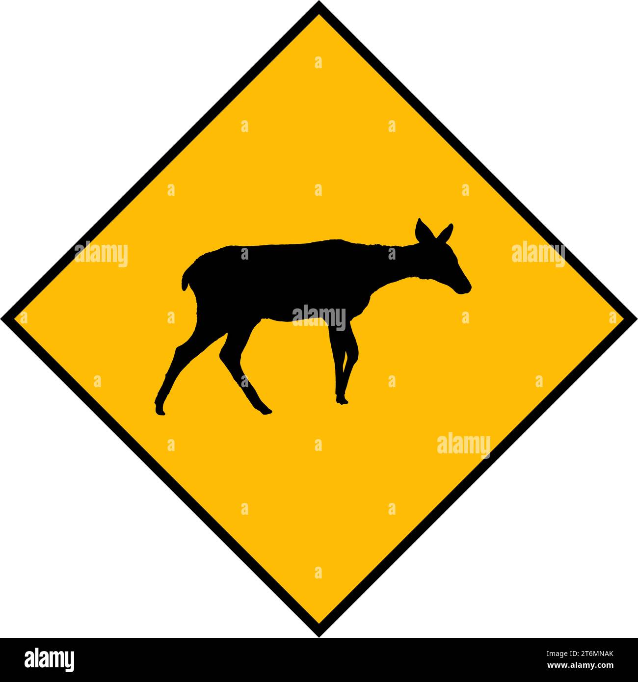 Cartello giallo: Zona di attraversamento dei cervi. Guidare lentamente per fare attenzione al cartello di passaggio degli animali selvatici. Un'illustrazione vettoriale su sfondo bianco Illustrazione Vettoriale