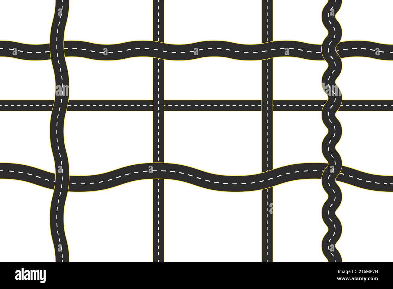 Strada Vector Black. Segnali stradali. La strada verso l'orizzonte in prospettiva. Icone infografiche della sequenza temporale della roadmap aziendale progettate per uno sfondo astratto. Illustrazione Vettoriale