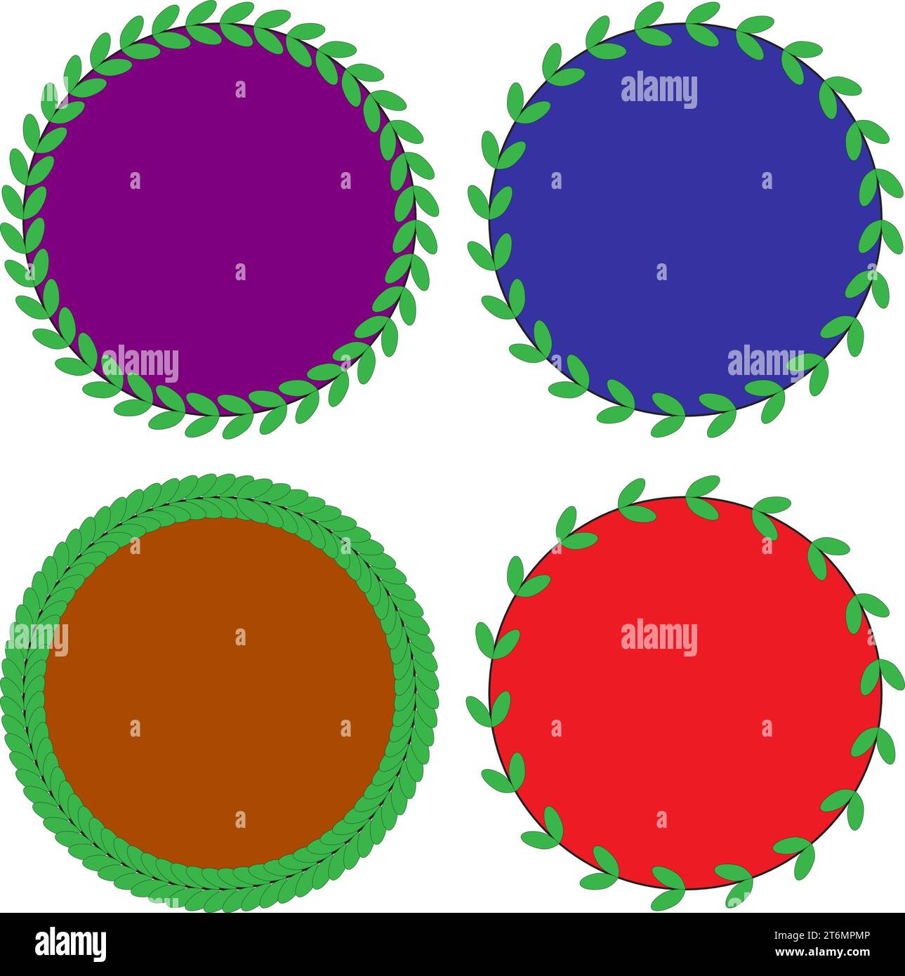 elementi di design del telaio a foglia verde con motivo floreale. colore cerchio completo e design a lamelle esterne quadrato, rettangolo, cerchio, ovale. Set di cornici per l'invito al matrimonio Illustrazione Vettoriale