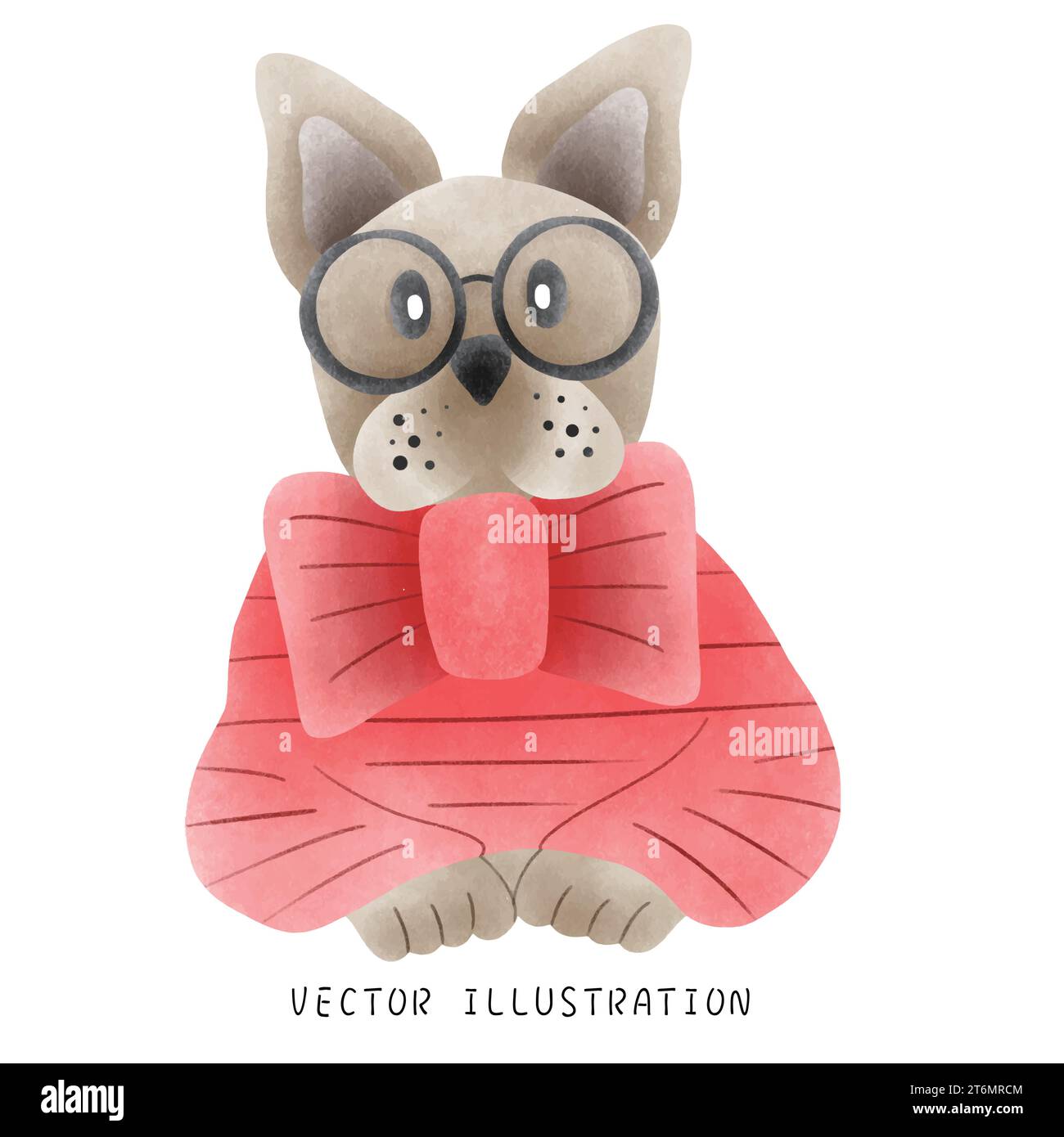 Grazioso Bulldog francese in stile natalizio occidentale Illustrazione Vettoriale