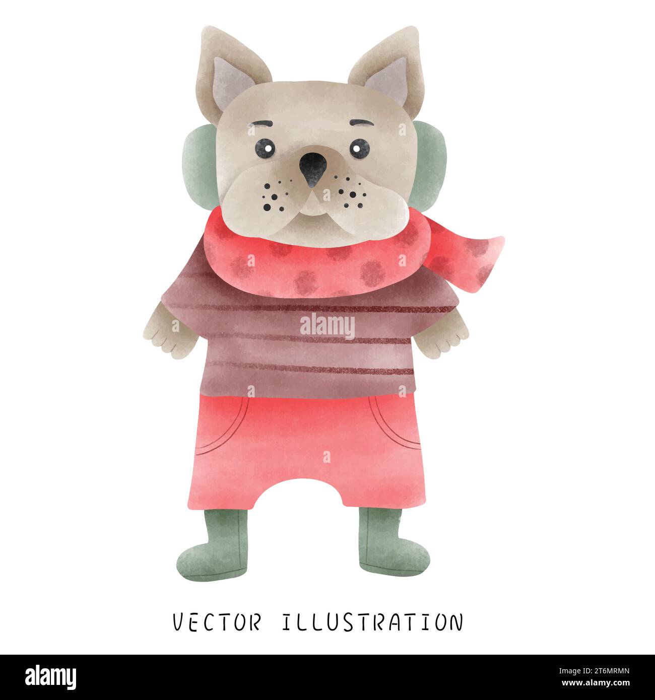 Grazioso Bulldog francese in stile natalizio occidentale Illustrazione Vettoriale