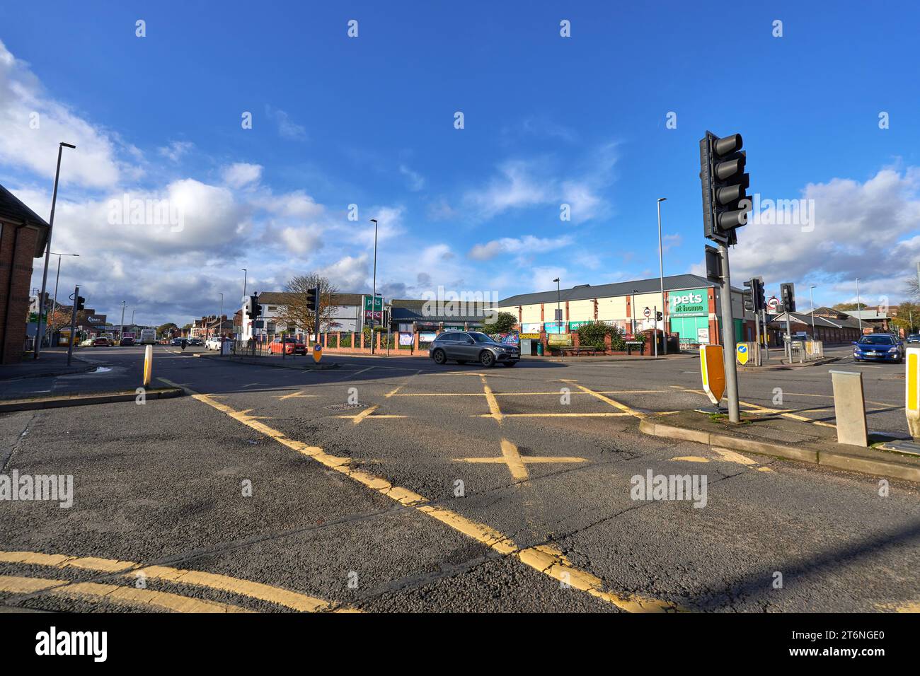 Incrocio stradale principale a Melton Mowbray, Regno Unito Foto Stock