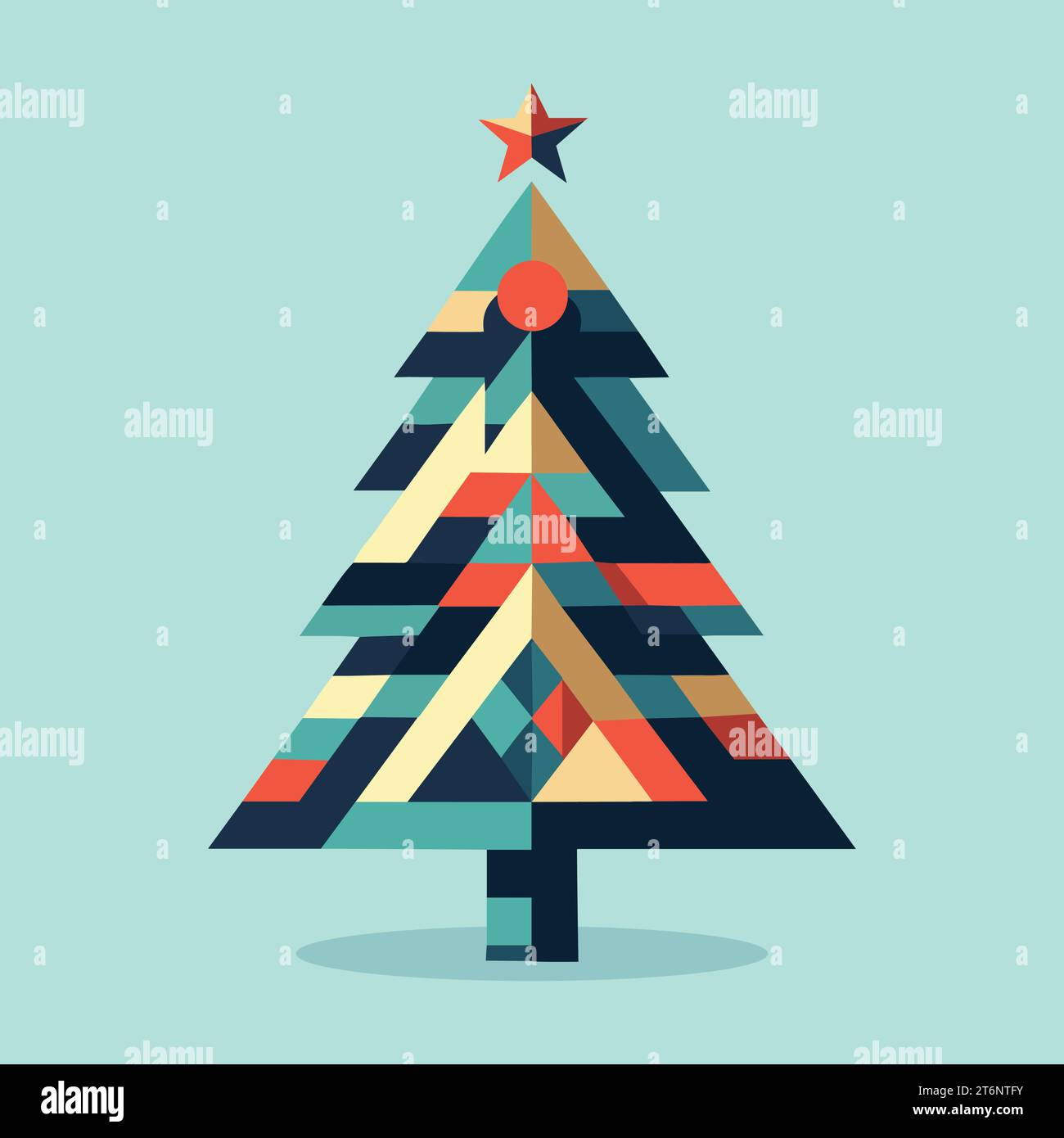 albero di natale geometrico con stella in cima, blocchi colorati, moderno albero di natale astratto con design geometrico, tr natalizio creativo minimale e unico Illustrazione Vettoriale