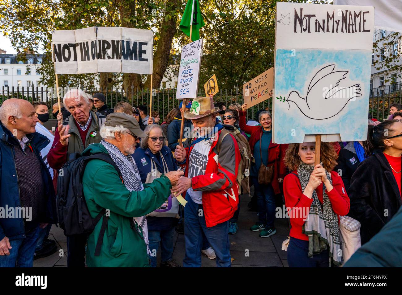 Londra, Regno Unito. 11 novembre 2023. Gli ebrei britannici escono per sostenere le centinaia di migliaia di manifestanti che stanno marciando attraverso il centro di Londra a sostegno della popolazione di Gaza. Credito: Grant Rooney/Alamy Live News Foto Stock