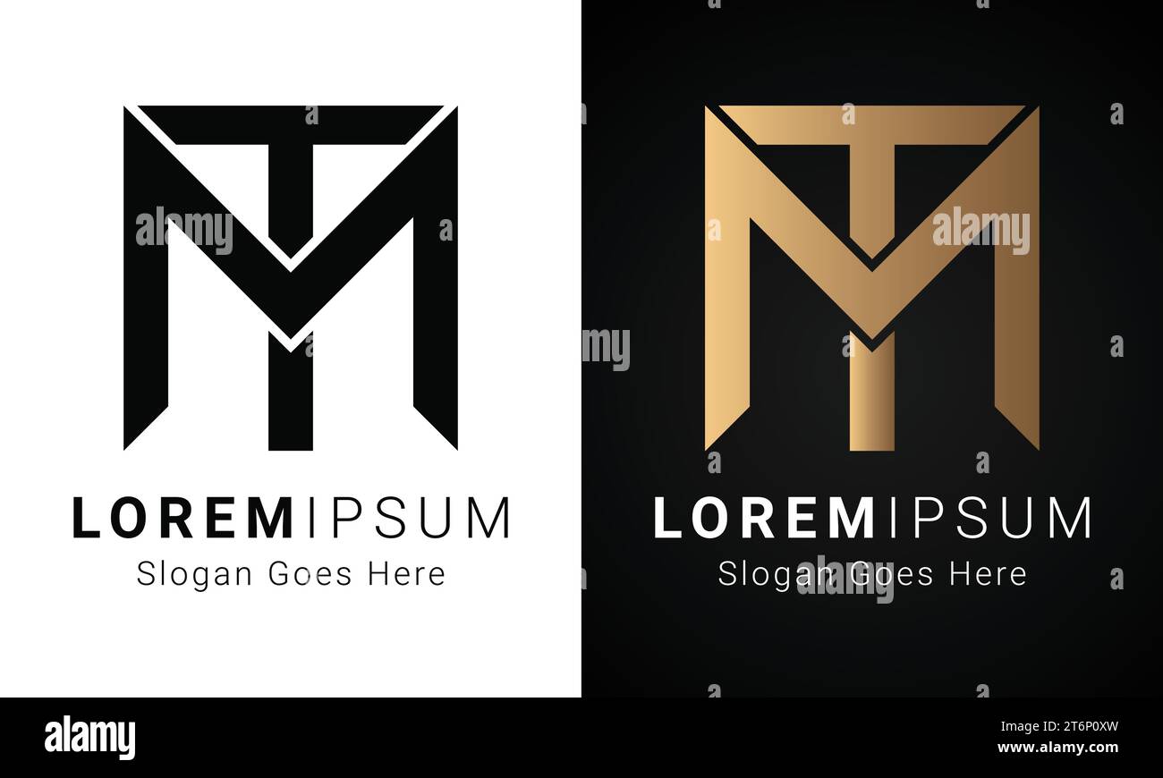 Design del logo con lettera di testo monogramma MT o TM iniziale di lusso Illustrazione Vettoriale