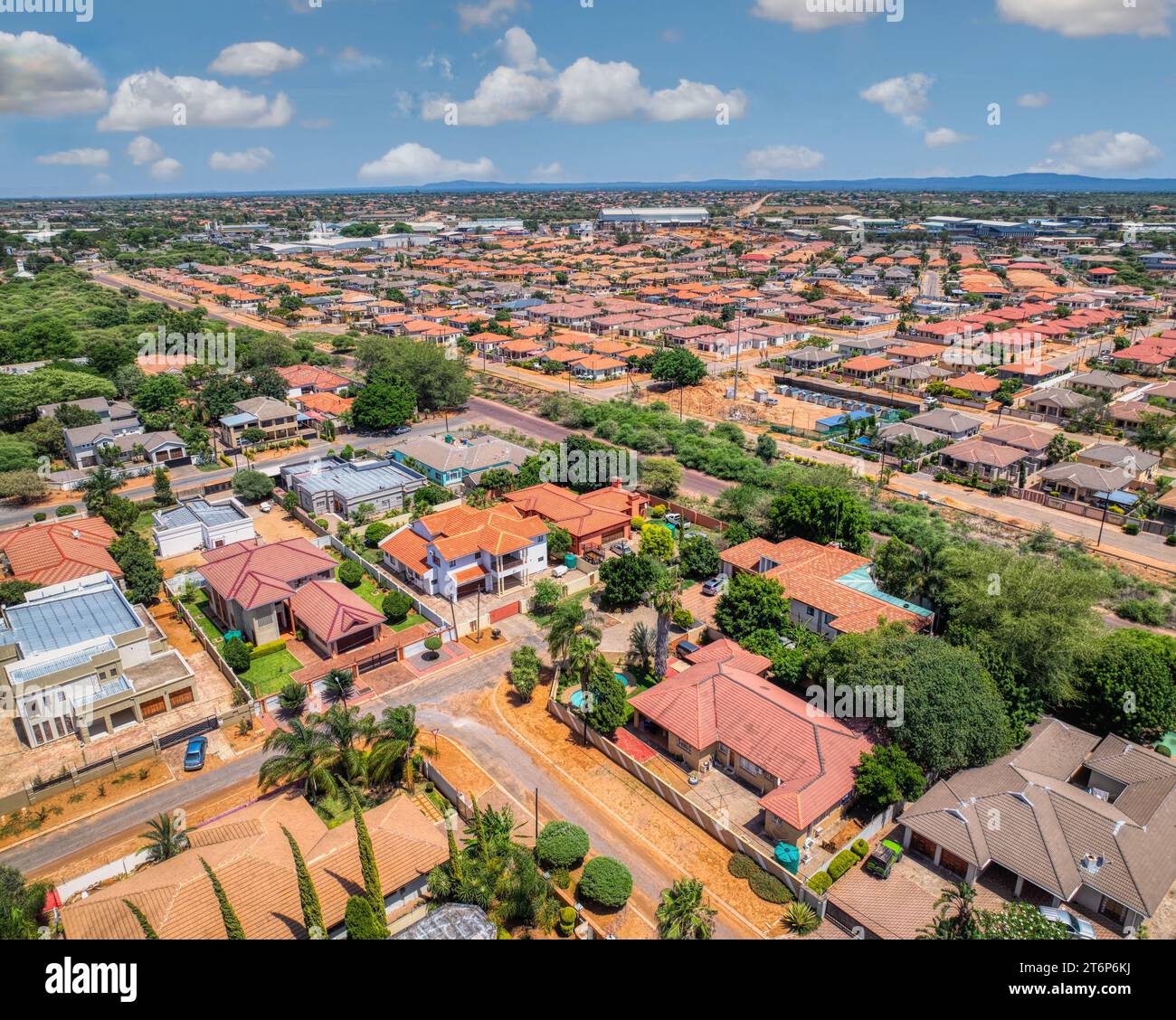 Vista aerea, Phakalane è un sobborgo del Botswana situato a pochi chilometri dalla capitale Gaborone, è un'area commerciale e residenziale, che è Foto Stock