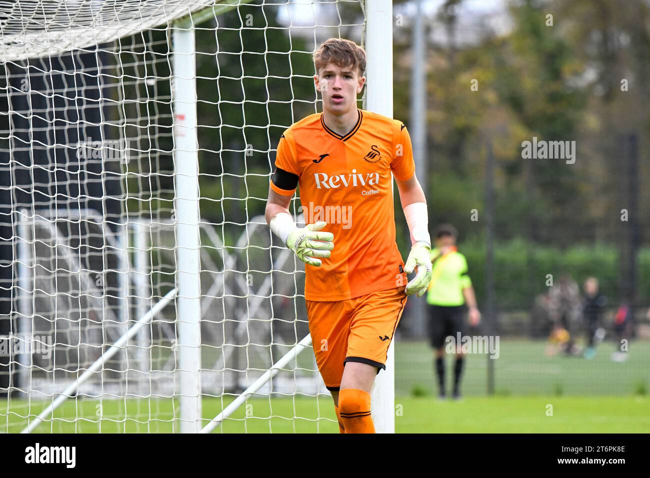 Swansea, Galles. 11 novembre 2023. Il portiere Kit Margetson di Swansea City durante l'Under 18 Professional Development League match tra Swansea City e Millwall alla Swansea City Academy di Swansea, Galles, Regno Unito, l'11 novembre 2023. Crediti: Duncan Thomas/Majestic Media/Alamy Live News. Foto Stock