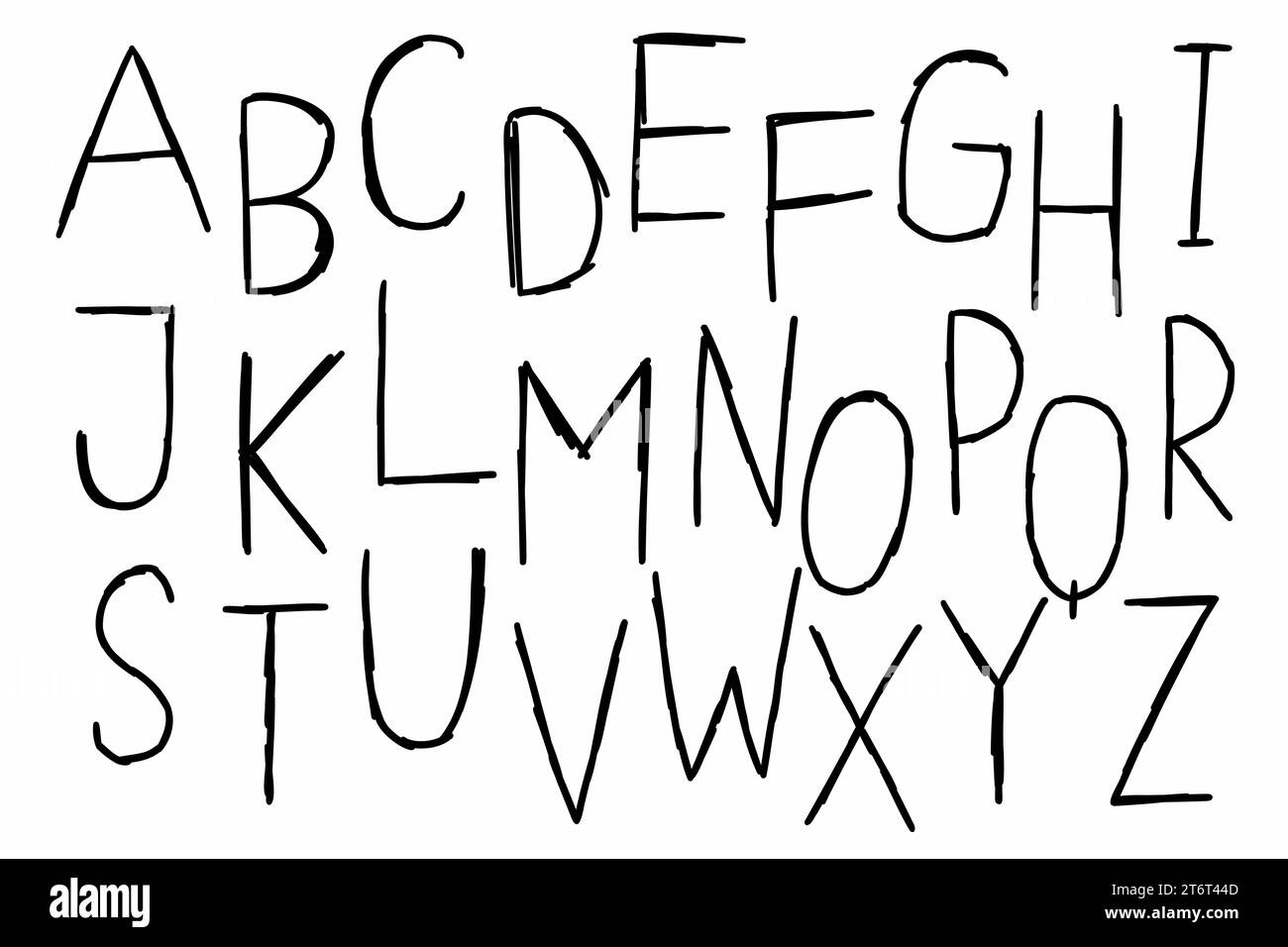 Scribble Hand scritto da penna nero inglese alfabeto latino abc raccolta Dalla A alla Z. Illustrazione vettoriale in stile doodle disegnato a mano isolato su bianco Illustrazione Vettoriale