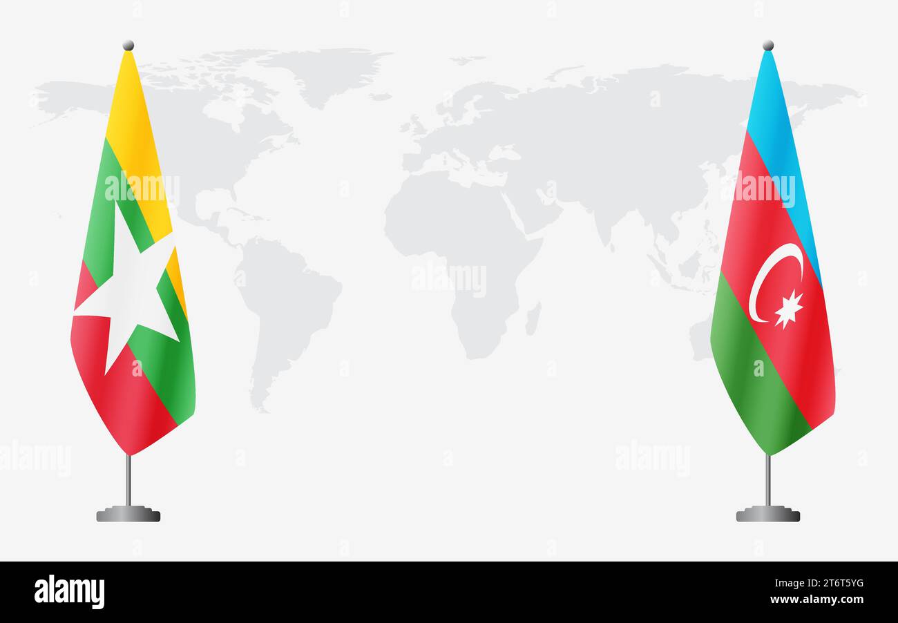 Myanmar e Azerbaigian bandiere per un incontro ufficiale sullo sfondo della mappa mondiale. Illustrazione Vettoriale