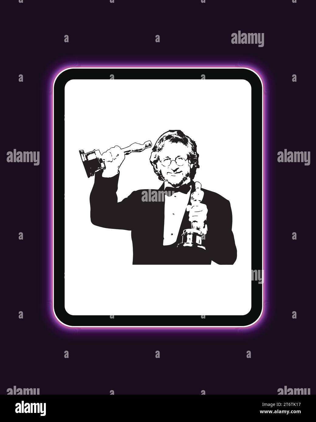 Steven Spielberg regista, illustrazione vettoriale Abstract Neon Light board View Editable background image Illustrazione Vettoriale