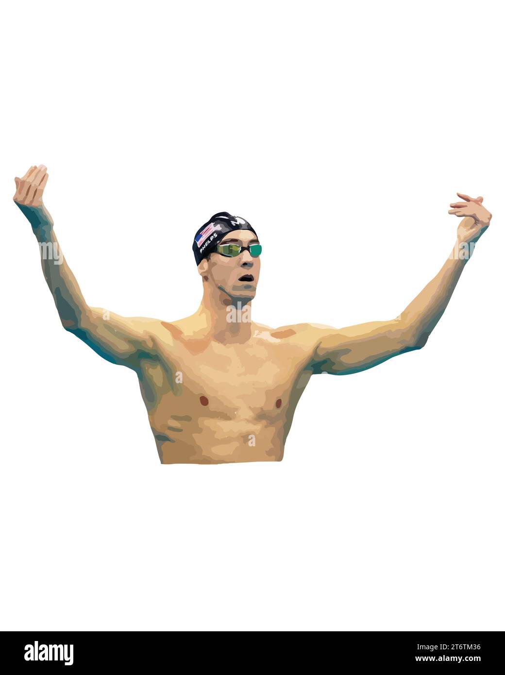 Michael Phelps nuotatore americano Victory Action con sfondo Pop Art, immagine editabile astratta dell'illustrazione vettoriale Illustrazione Vettoriale