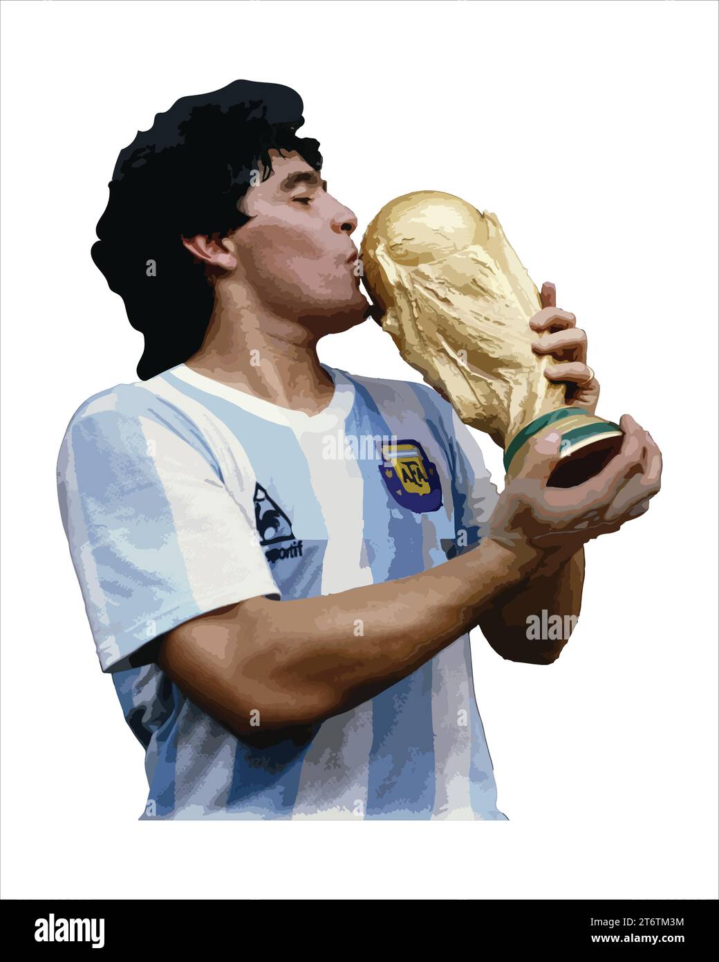 Diego Maradona Kissing Football Trophy, coppa del mondo finale momento giocatore di calcio argentino Vector Illustration image Illustrazione Vettoriale