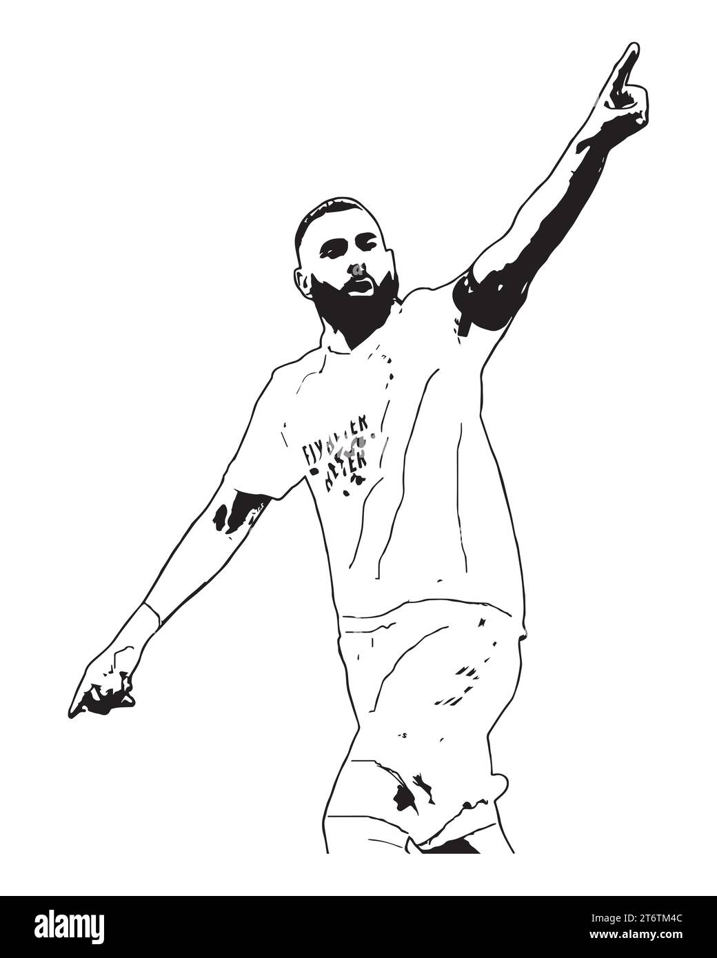 Karim Benzema giocatore di calcio professionista francese con sfondo bianco, illustrazione vettoriale immagine astratta modificabile Illustrazione Vettoriale