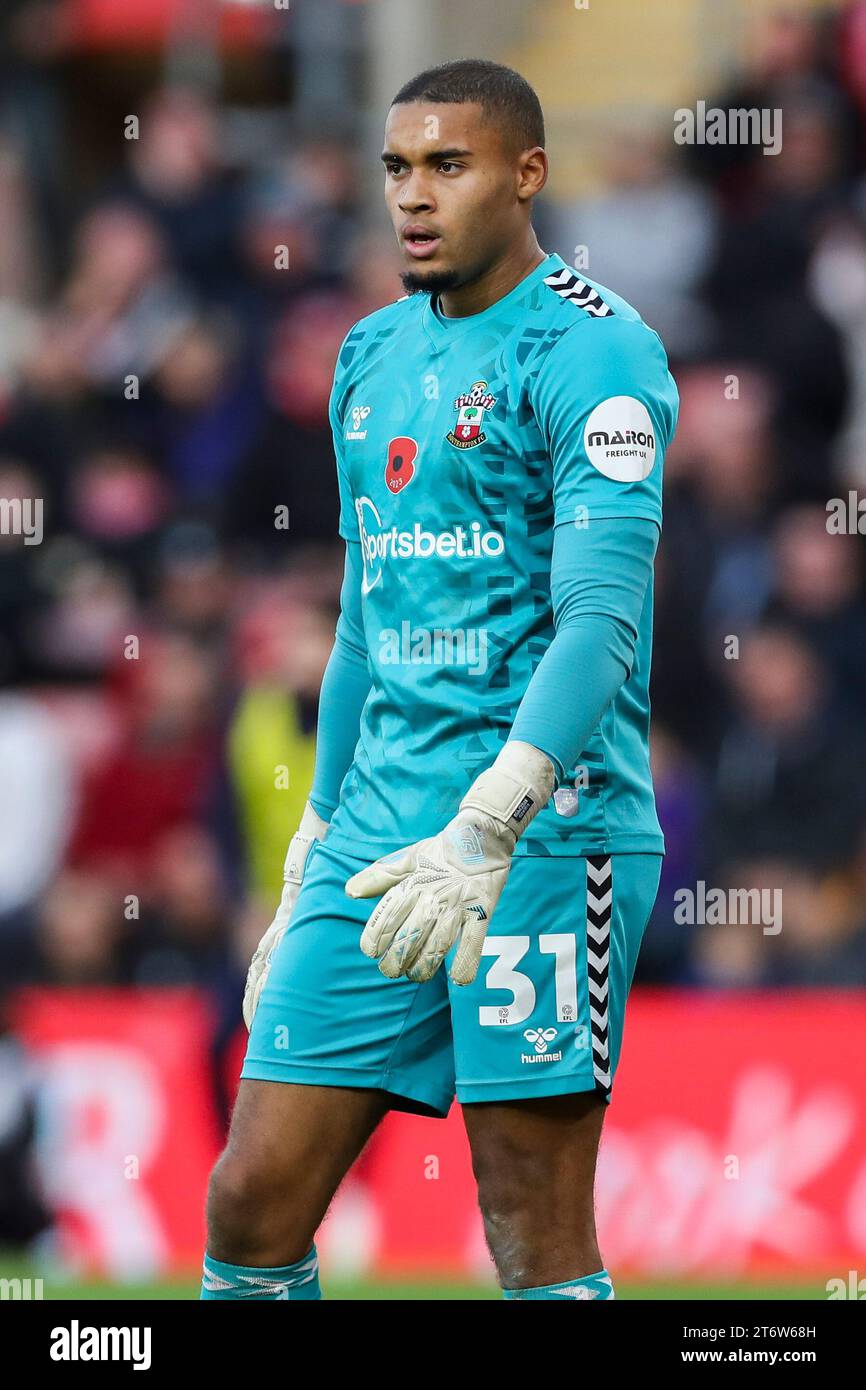 Southampton portiere Gavin Bazunu (31) durante la partita Southampton FC vs West Bromwich Albion FC Sky bet EFL Championship allo Stadio St.Mary, Southampton, Inghilterra, Regno Unito l'11 novembre 2023 Foto Stock