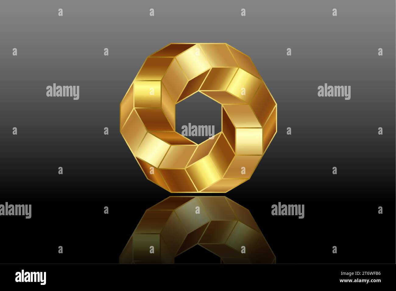 Forma romboidale a spirale 3D di colore oro, elegante design con logo in stile geometrico. Icona astratta aziendale. Azienda, media, tecnologia, vettore Illustrazione Vettoriale