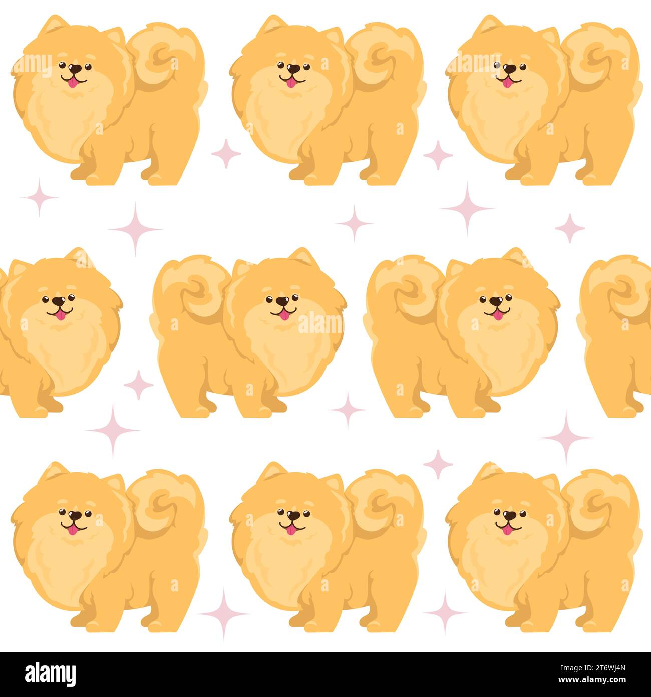 Simpatico cane Pomeranian Spitz, modello vettoriale senza cuciture Illustrazione Vettoriale
