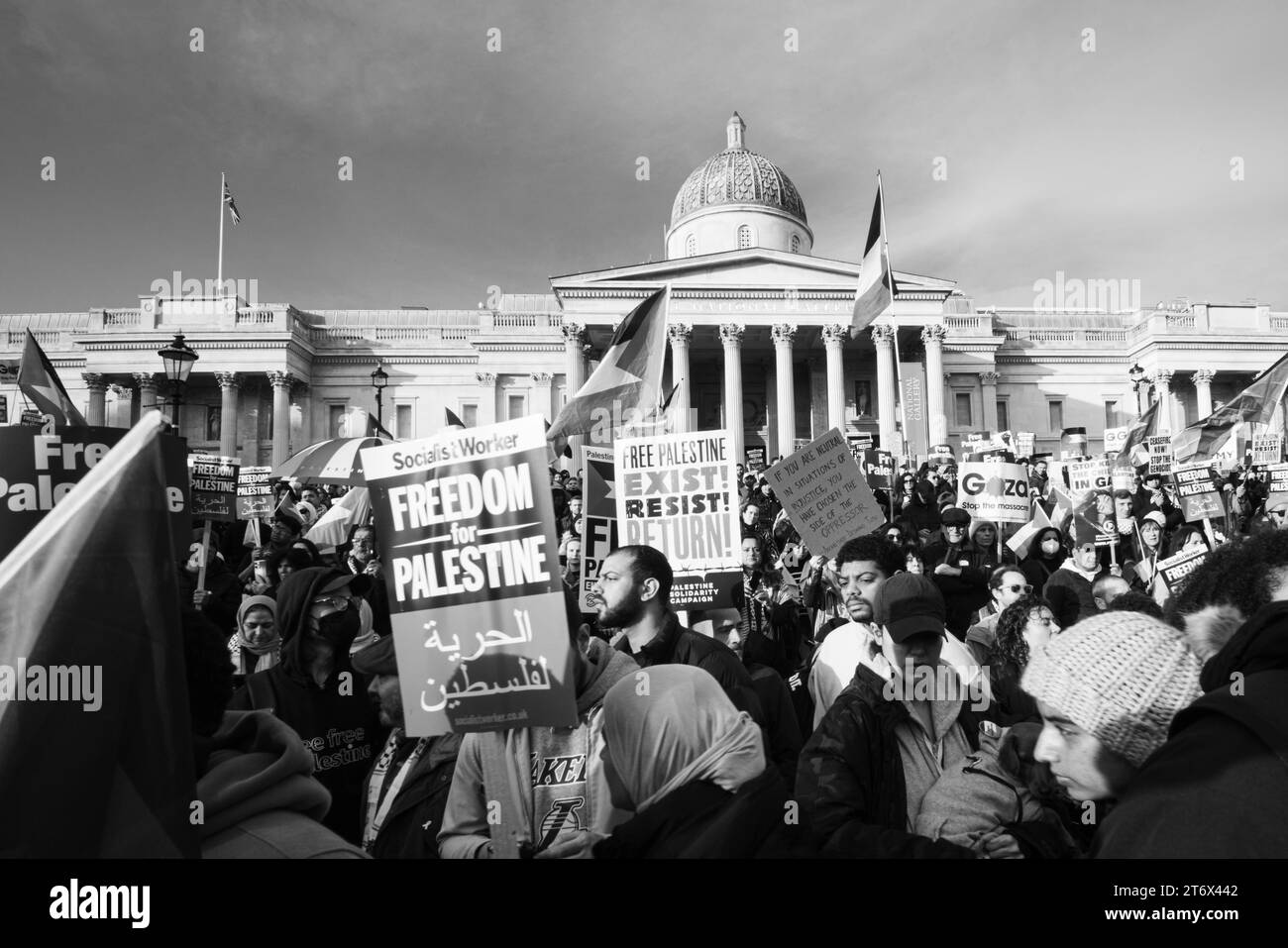 Proteste palastiniane a Trafalgar Square, Londra, Inghilterra, Regno Unito. Foto Stock