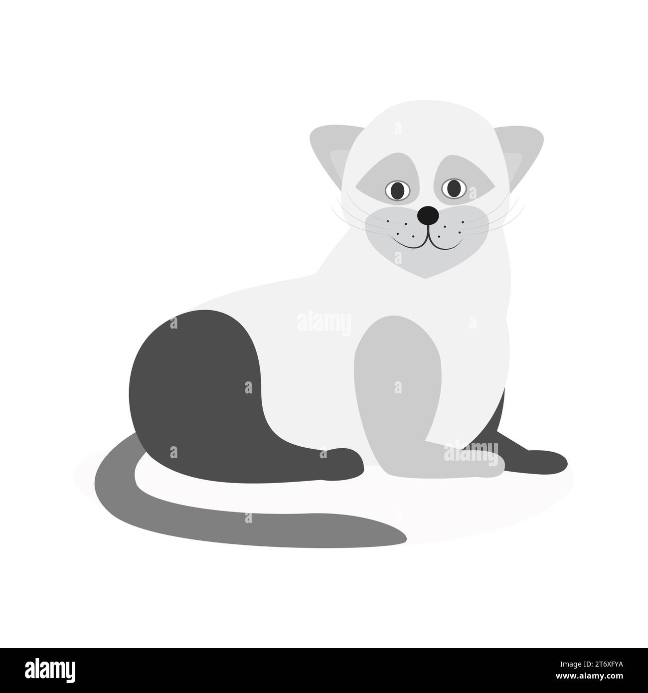 Gatto in bianco e nero, doodle, icona, sfondo isolato. Vettore piatto Illustrazione Vettoriale