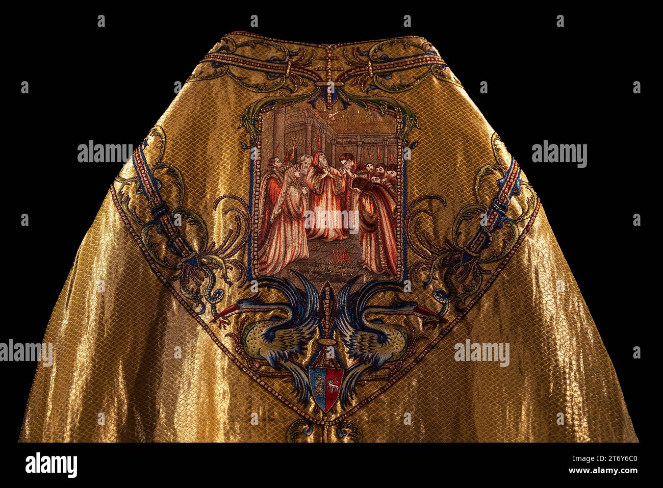 Ricamo religioso su un chasuble nella Cattedrale di Albi, Francia Foto Stock