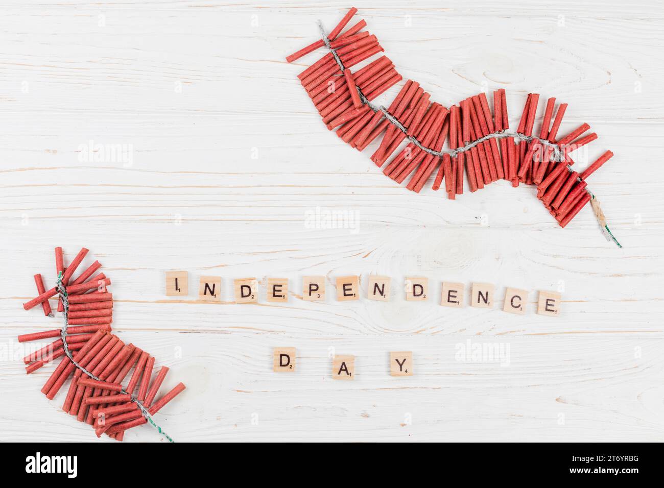 Giorno dell'indipendenza dell'iscrizione dei fuochi d'artificio Foto Stock