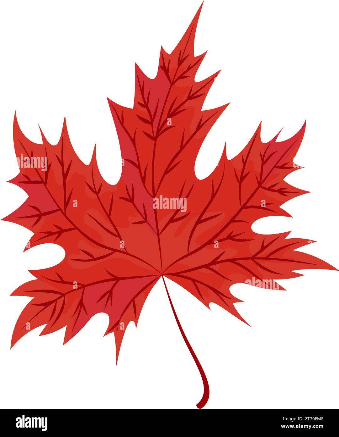 Foglia d'acero rossa autunnale. Simbolo isolato della foglia d'acero canadese. Stile cartoni animati. Icona della foresta botanica vettoriale. Illustrazione Vettoriale