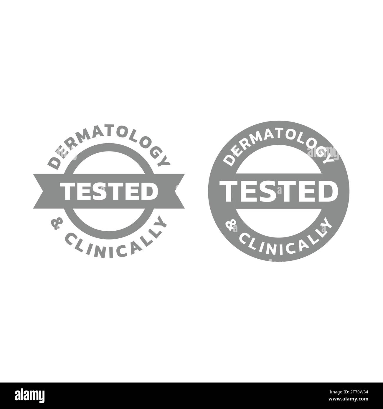 Etichetta vettoriale testata clinicamente e per dermatologia. Icona dermatologicamente provata o approvata. Illustrazione Vettoriale
