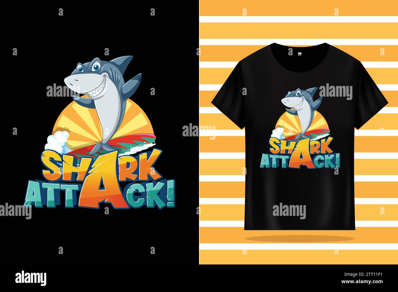 T-Shirt Vector Shark Attack Illustrazione Vettoriale