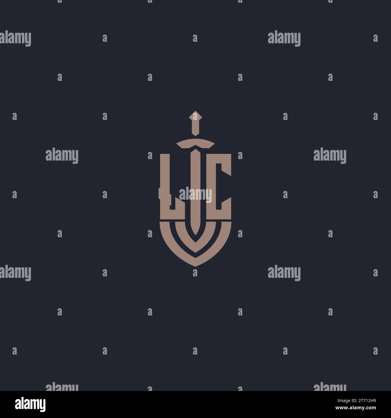 Monogramma con logo LC con vettoriale modello di design a forma di spada e scudo Illustrazione Vettoriale