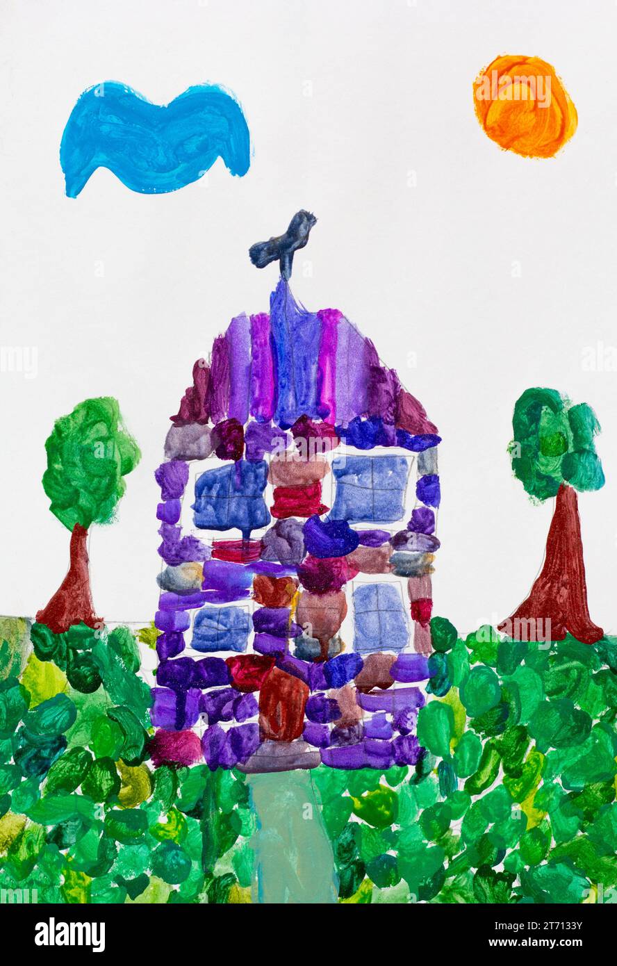 Casa illustrata da un bambino utilizzando la pittura Foto Stock