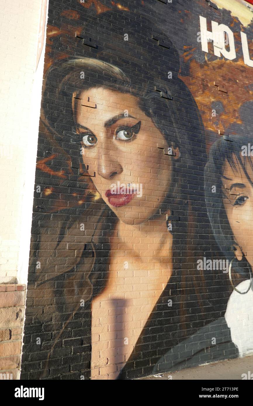 Los Angeles, California, USA 12 novembre 2023 Street Art Mural of Singers Amy Winehouse, Selena, Aaliyah, Lisa ÒLeft EyeÓ Lopes di TLC e Whitney Houston Street Art Mural su Sunset Blvd il 12 novembre 2023 a Los Angeles, California, USA. Foto di Barry King/Alamy Stock Photo Foto Stock