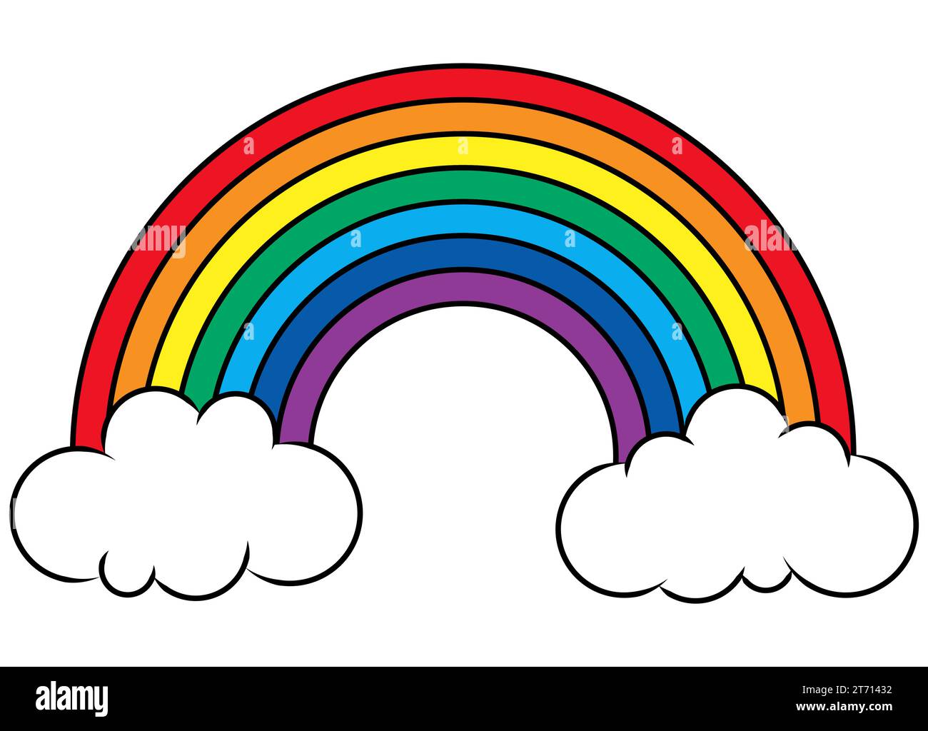 illustrazione vettoriale eps che mostra un meraviglioso arcobaleno colorato con nuvole bianche alle estremità Illustrazione Vettoriale