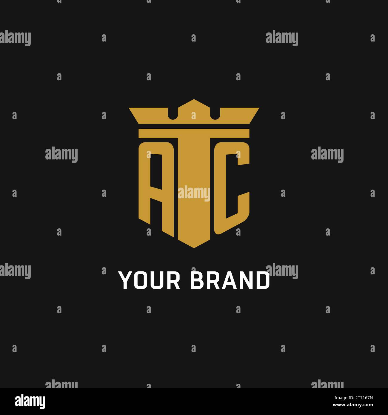 Logo iniziale AC con idee di design in stile scudo e corona Illustrazione Vettoriale