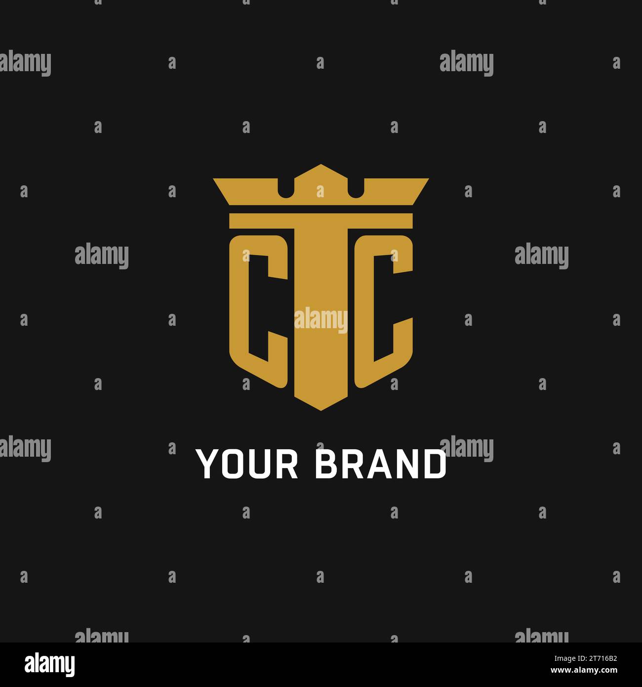Logo iniziale CC con idee di design in stile scudo e corona Illustrazione Vettoriale