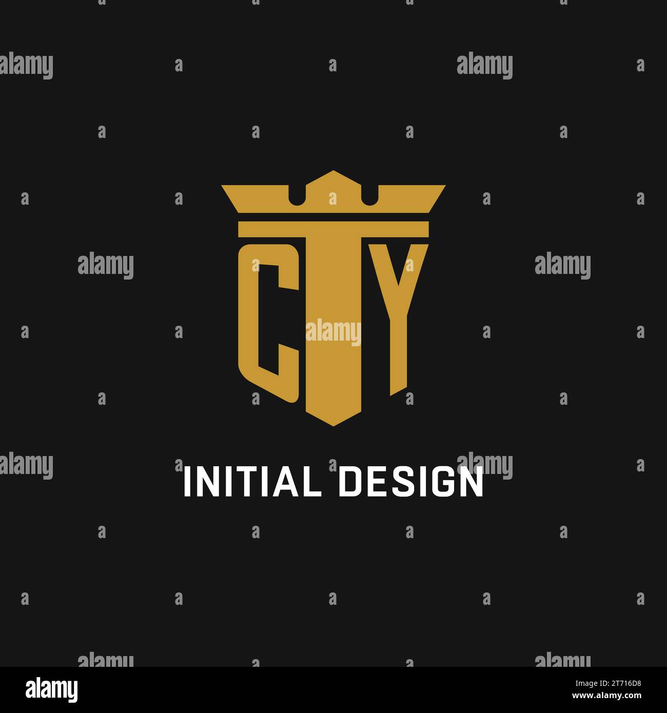 Logo iniziale CY con idee di design in stile scudo e corona Illustrazione Vettoriale
