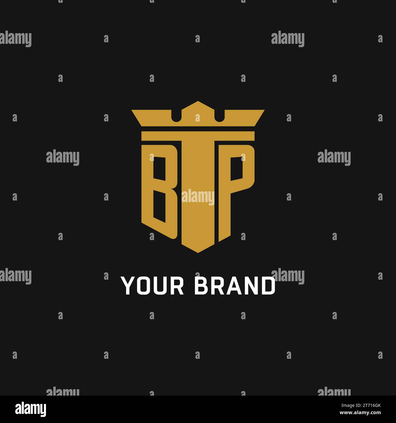 Logo iniziale BP con idee di design in stile scudo e corona Illustrazione Vettoriale