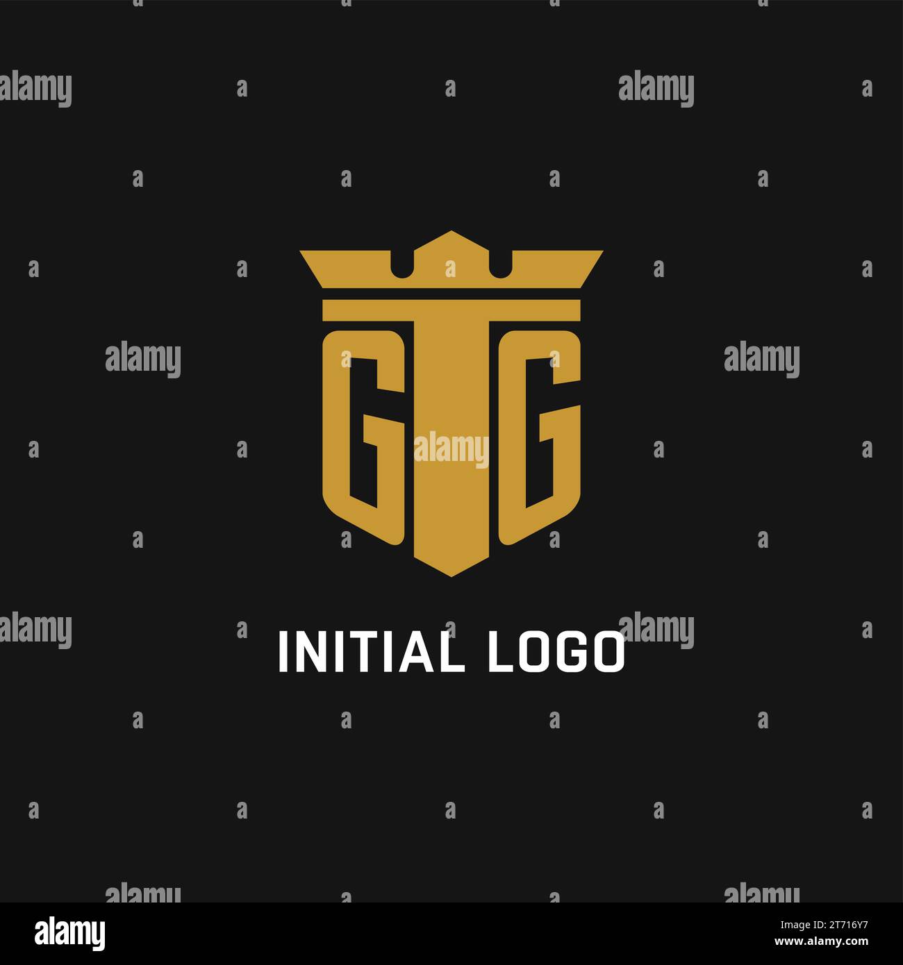 Logo iniziale GG con idee di design in stile scudo e corona Illustrazione Vettoriale