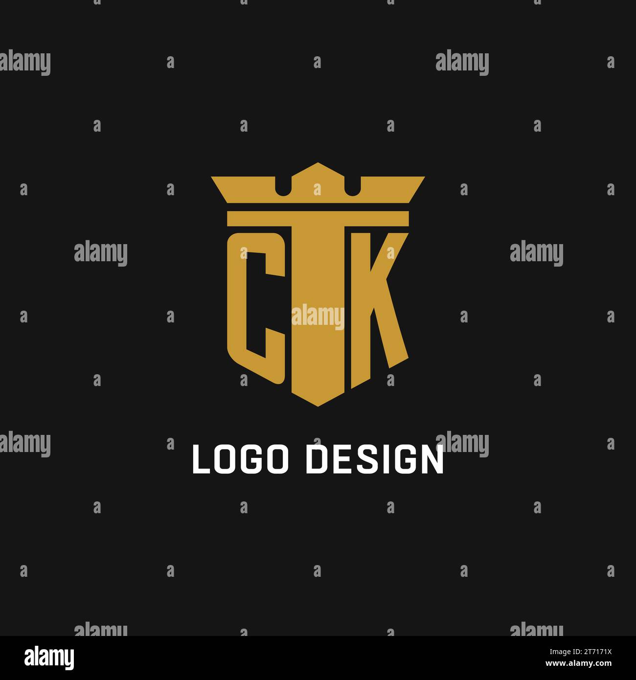 Logo iniziale CK con idee di design in stile scudo e corona Illustrazione Vettoriale