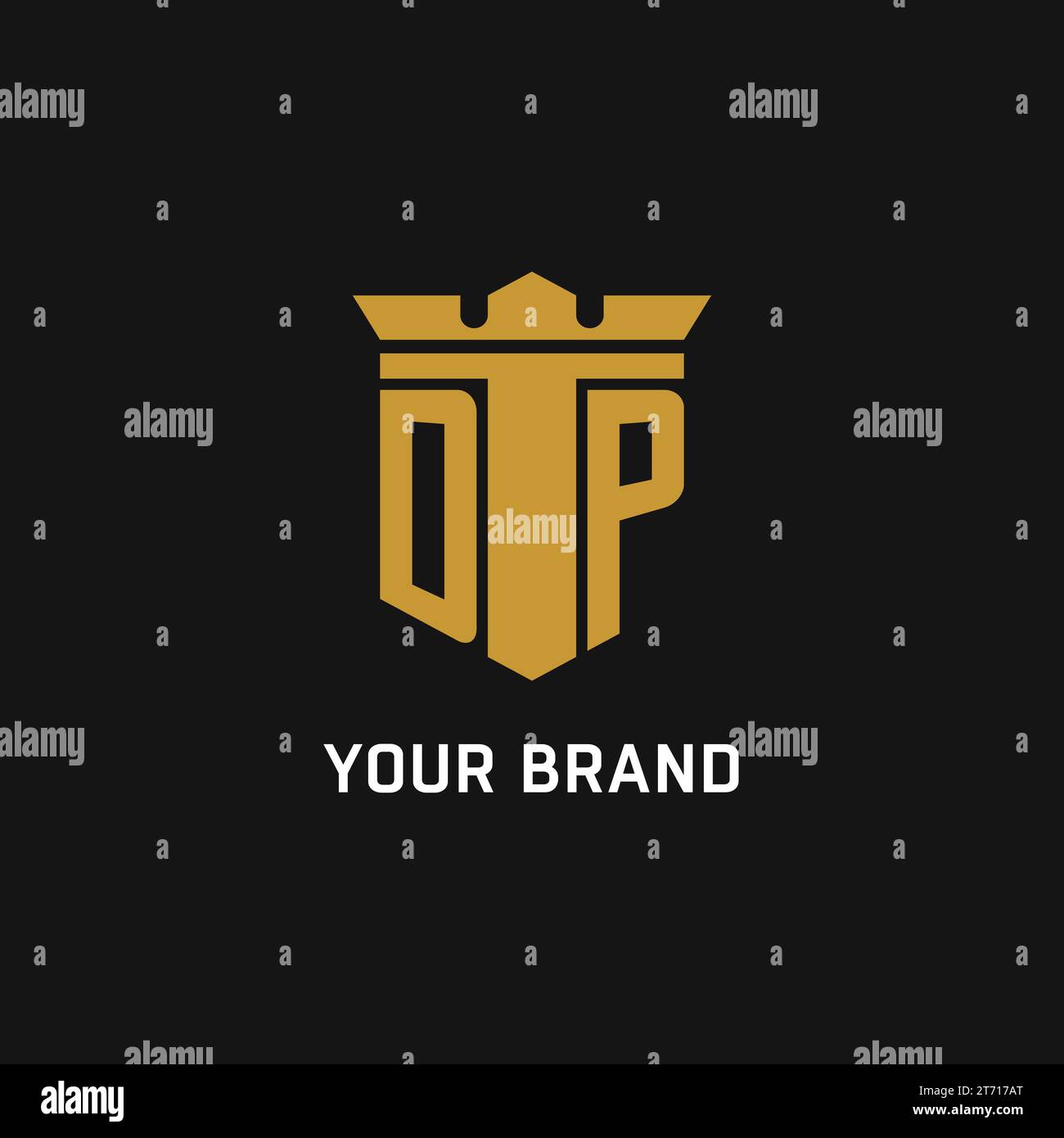 Logo iniziale DP con idee di design in stile scudo e corona Illustrazione Vettoriale
