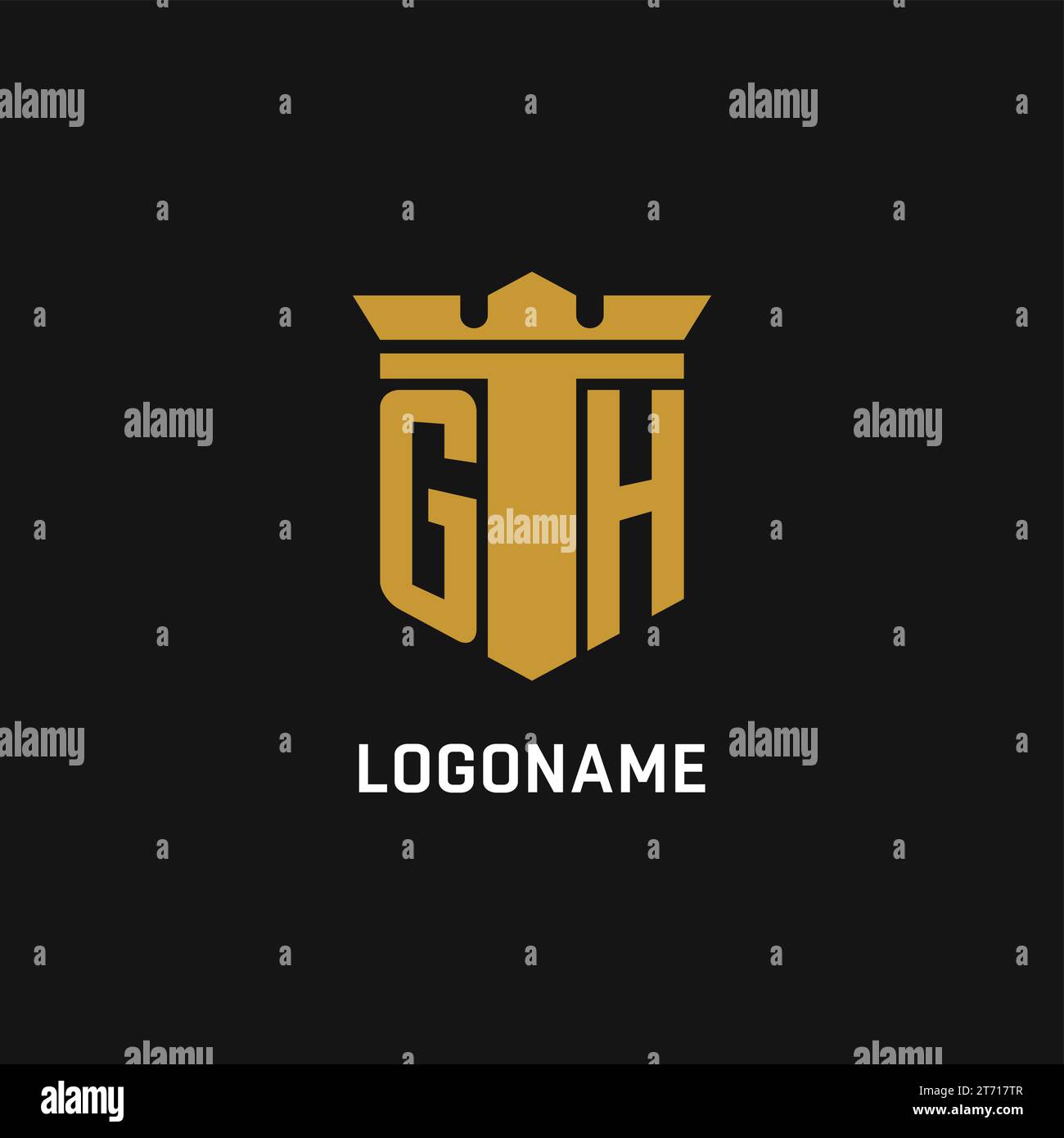 Logo iniziale GH con idee di design in stile scudo e corona Illustrazione Vettoriale