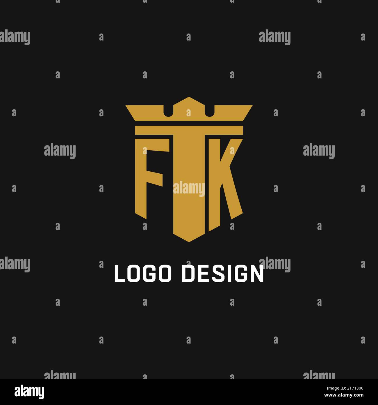 Logo iniziale FK con idee di design in stile scudo e corona Illustrazione Vettoriale