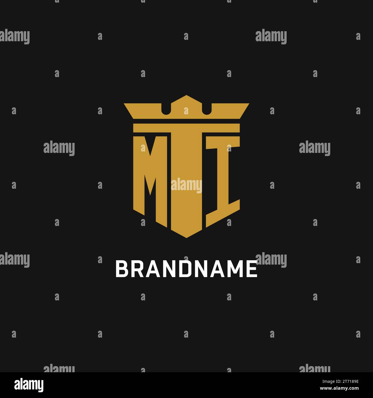Logo iniziale MI con idee di design in stile scudo e corona Illustrazione Vettoriale