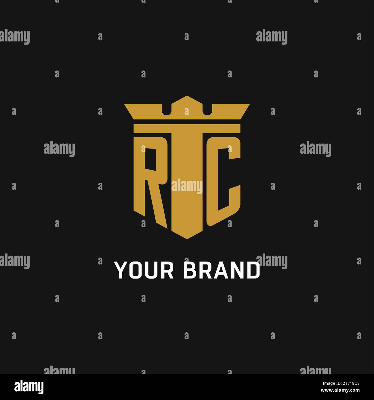 Logo iniziale RC con idee di design in stile scudo e corona Illustrazione Vettoriale
