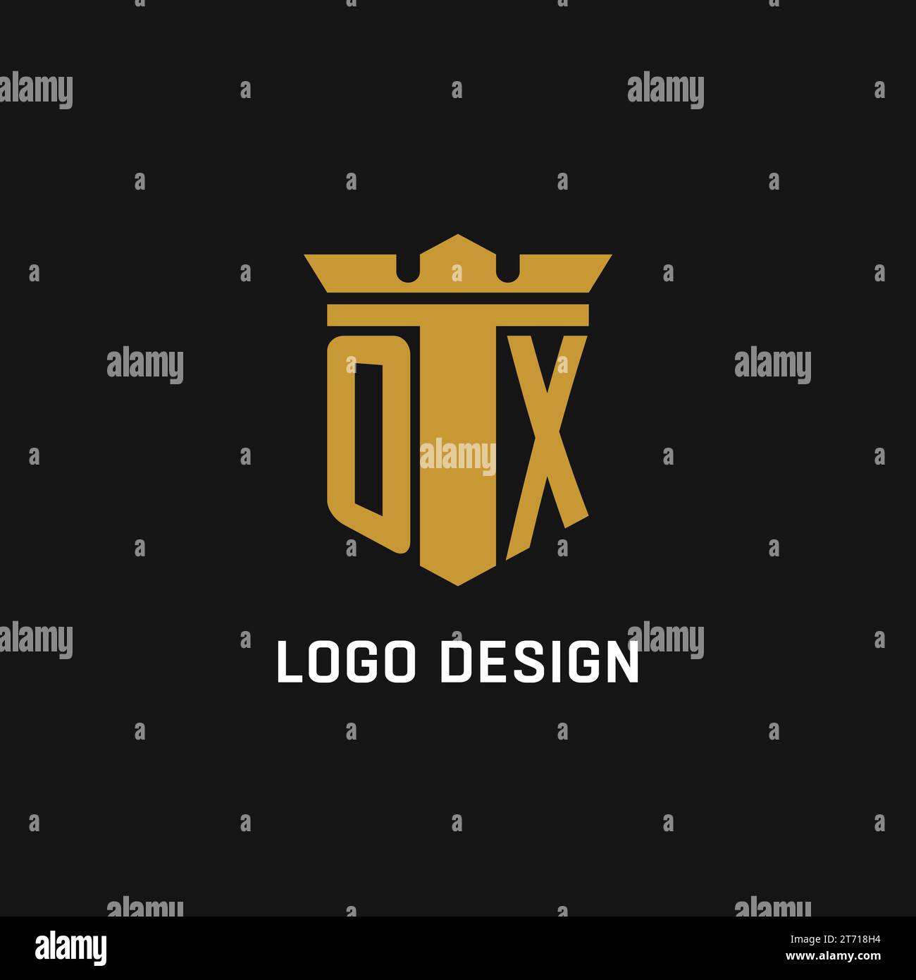 Logo iniziale OX con idee di design in stile scudo e corona Illustrazione Vettoriale