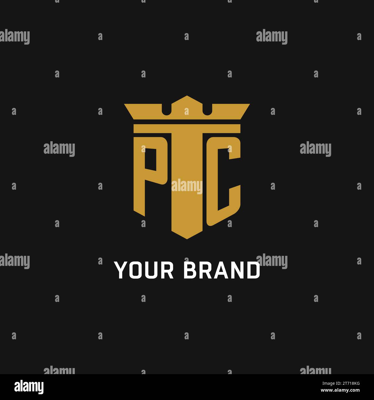 Logo iniziale PC con idee di design in stile scudo e corona Illustrazione Vettoriale