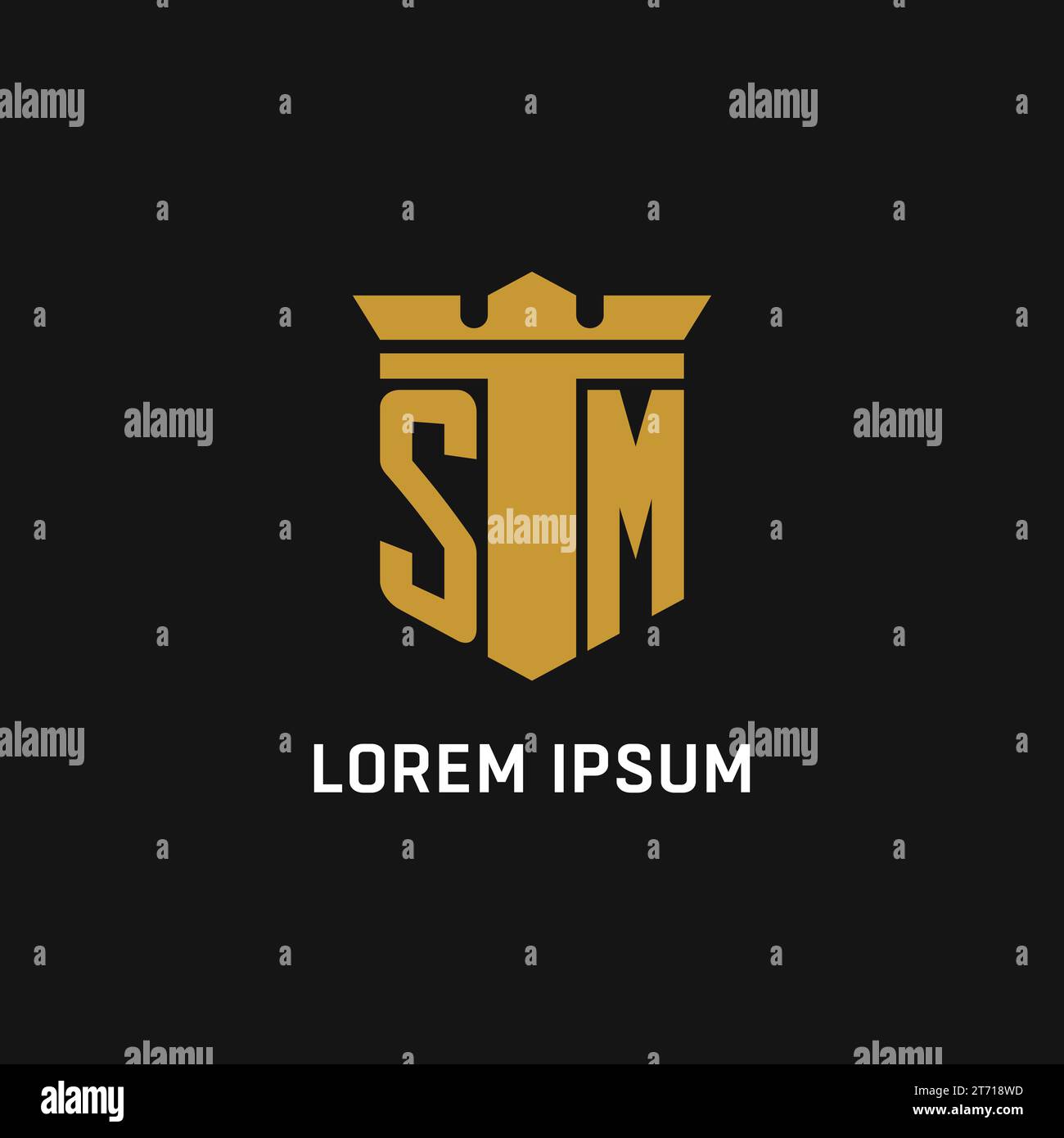 Logo iniziale SM con idee di design in stile scudo e corona Illustrazione Vettoriale